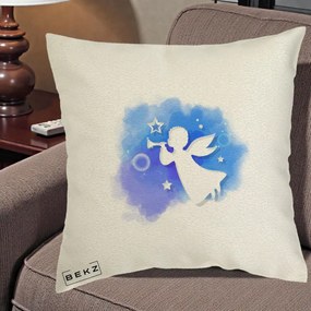 Perna Decorativa Inger cu Trompeta Albastru, 40x40 cm, Ecru, Husa Detasabila, Perna Inclusa, BEKZ®