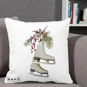 Perna Decorativa Patine cu Ramuri de Brad si Afine, 40x40 cm, Alba Mata, Husa Detasabila, Perna Inclusa, BEKZ®