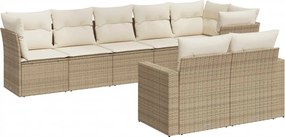 vidaXL Set canapele de grădină, 8 piese, cu perne, bej, poliratan