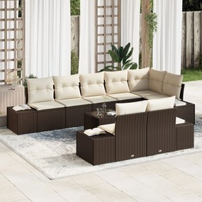 vidaXL Set de canapele pentru grădină 9 pcs maro și crem Rattan poli