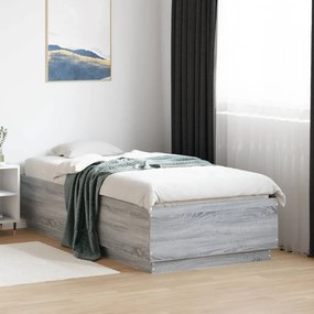 vidaXL Cadru de pat cu LED gri sonoma 75x190 cm lemn prelucrat