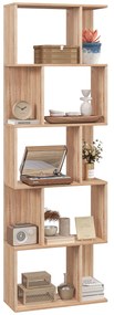 HOMCOM Bibliotecă cu 5 Rafturi Separate cu Spațiu de Economisire în Formă de S din Lemn, 60x24x184,5 cm, Lemn Natural | Aosom Romania