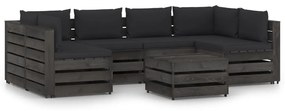 Set mobilier de gradina cu perne, 7 piese, gri, lemn tratat negru si gri, 7