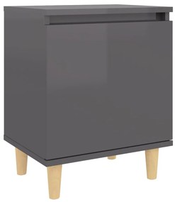 805831 vidaXL Noptieră cu picioare lemn masiv, gri extralucios, 40x30x50 cm