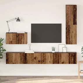 vidaXL Set dulap TV cu raft Pe perete Altele cu depozitare cu ușă 4 pcs Lemn vechi Mediu Lemn compozit