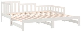 Pat de zi extensibil, alb, 2x(90x190) cm, lemn masiv de pin Alb, 90 x 190 cm