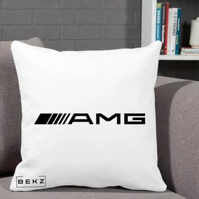 Perna Personalizata cu emblema Mercedes-AMG, 40x40 cm, Alba Mata, Husa Detasabila, Perna Inclusa, BEKZ®