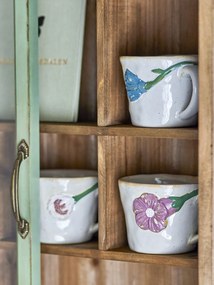 Set 3 căni din ceramică gri, lucrate manual, cu motive florale în relief, „Loua", 9 x 7,5 cm