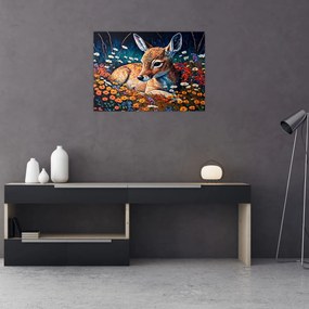 Tablou pe sticlă - Cerb pictat (70x50 cm)