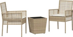 vidaXL Set Bistro de Grădină 3 pcs Bej poliratan