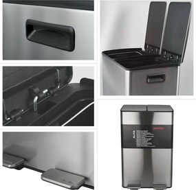 Coș de gunoi argintiu mat pentru reciclare/cu pedală 2x30 l din oțel Aliya – Spirella