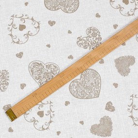 Goldea țesătură decorativă loneta - inimi bej pe fond de culoare naturală 280 cm