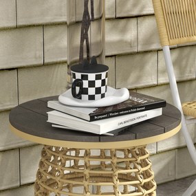 Outsunny Masă de cafea de grădină rotundă din rășină aspect răchită metal și blat compozit, dim. Ø45 x 50H cm | Aosom Romania