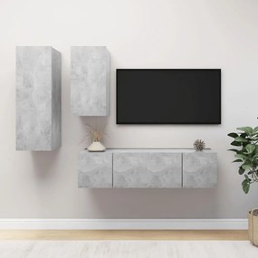 3079151 vidaXL Set de dulapuri TV, 4 piese, gri beton, lemn prelucrat