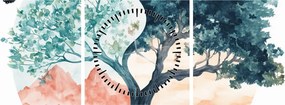 Tablou – Arbore acvarelă plin de viață (cu ceas) (90x30 cm)