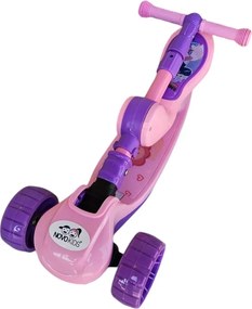 Trotineta 2 in 1 pentru copii cu roti luminoase din silicon NOVOKIDS™ Mini Scooter 8130, Cu melodii , 3 roti, Pliabila, Maner reglabil pe inaltime,