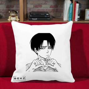 Perna Personalizata Levi Ackerman Inima, 40x40 cm, Alba Mata, Husa Detasabila, Perna Inclusa, BEKZ®