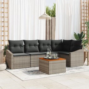 vidaXL Set de canapea pentru grădină, 6 piese, cu perne gri din rattan și acacia