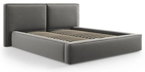 Pat matrimonial gri tapițat din catifea cu spațiu de depozitare cu somieră 200x200 cm Arendal – Cosmopolitan Design