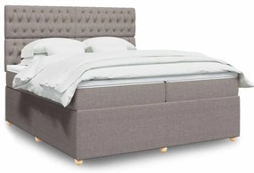 vidaXL Pat box spring cu saltea, gri taupe, 200x200 cm, textil
