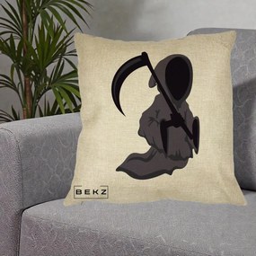 Perna Decorativa Moartea cu Coasa Grim Reaper Halloween, 40x40 cm, Crem, Husa Detasabila, Perna Inclusa, BEKZ®