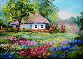 Tablou pe sticlă - Cabană (70x50 cm)