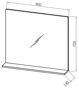 Oglinda baie cu etajera lemn deschis, 80 cm, KolpaSan Lana Lemn deschis, 800x700x140 mm