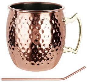 Set de pahare pentru Moscow Mule Kinghoff KH 2000, 2 buc, 500ml, 2 paie, oțel inoxidabil, cupru