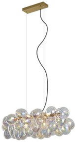 Lampă suspendată de design aurie cu sticlă curcubeu cu 8 lumini - Uvas