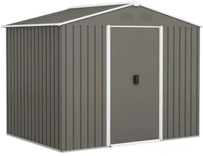 Outsunny Casută de Grădină, Magazie de Exterior pentru Unelte cu 2 Uși Culisante și 4 Prize de Aerisire, 236x174x190 cm, Gri | Aosom Romania