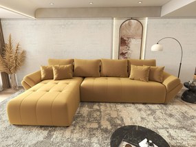 Colțar extensibil dumonde cu ladă de depozitare si sezut confortabil din spuma high-density, Berlin XL Royal Mustar 350x185 cm