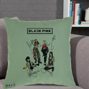 Perna Personalizata K-pop BLACKPINK Fotografie Grup Autografe Toate Membre, 40x40 cm, Verde, Husa Detasabila, Perna Inclusa, BEKZ®