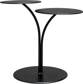 Măsuță laterală din metal, negru, cu două blaturi rotunde pe tije curbate și bază rotundă, 55 x 60 x 40 cm, „Flowy”