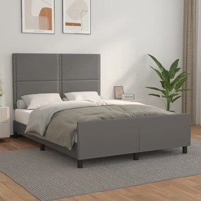 3125510 vidaXL Cadru de pat cu tăblie, gri, 140x190 cm, piele ecologică
