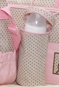 Set 3 genti bebe NOVOKIDS™ Mastella atasabile la carucior, Capacitate mare, Geanta termos biberoane inclusa, dimensiune 39X35X10 cm, Roz si Crem