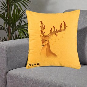 Perna Decorativa Ren cu Luminite de Craciun, 40x40 cm, Galben, Husa Detasabila, Perna Inclusa, BEKZ®