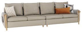 Canapea complet tapiţată cu 4 locuri, piele / piele ecologică gri deschis, LINSY