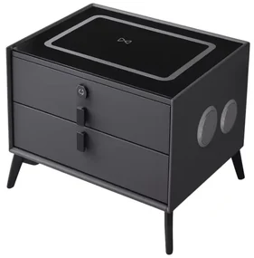 Noptiera inteligenta cu &icirc;ncărcare wireless și iluminare LED &ndash;culoare gri antracit, 2 Sertare de depozitare, design modern-sticlă securizata
