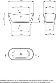 Cada baie freestanding, alba, 150x72 cm, ovala, Deante Arnika 1500x720 mm