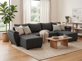 OFERTA Set canapea extensibila in forma de U LIVARO 305x140 cm, gri inchis, calitatea a II-a