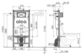 Set rezervor WC cu cadru incastrat Alcadrain AM101 1120 si clapeta M778 negru plus vas WC Fluminia Paris cu capac softclose