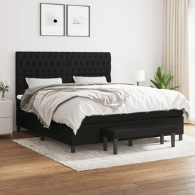 vidaXL Pat box spring cu saltea, negru, 180x200 cm, catifea