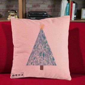 Perna Decorativa Brad de Craciun Acrilic Albastru, 40x40 cm, Roz, Husa Detasabila, Perna Inclusa, BEKZ®