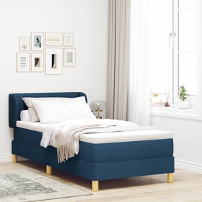 vidaXL Pat box spring cu saltea, albastru, 80x200 cm, textil