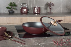 Tigaie wok cu capac Leonardo Collection Berlinger Haus BH 8034, 28 cm, 3.2 litri, antiaderente, strat titan, visiniu mat