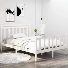 vidaXL Cadru de pat dublu, alb, 135x190 cm, lemn masiv