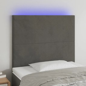 3122181 vidaXL Tăblie de pat cu LED, gri închis, 90x5x118/128 cm, catifea