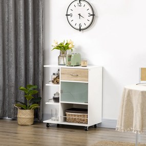 HOMCOM Carucior de bucătărie insulă centrală de bucătărie cu roți pivotante 360° rafturi cu bariere 65 x 39 x 80 cm alb | Aosom Romania