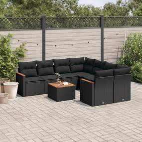 3258226 vidaXL Set mobilier de grădină cu perne, 9 piese, negru, poliratan