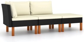 vidaXL Set mobilier grădină, 3 piese, poliratan &amp; lemn masiv eucalipt